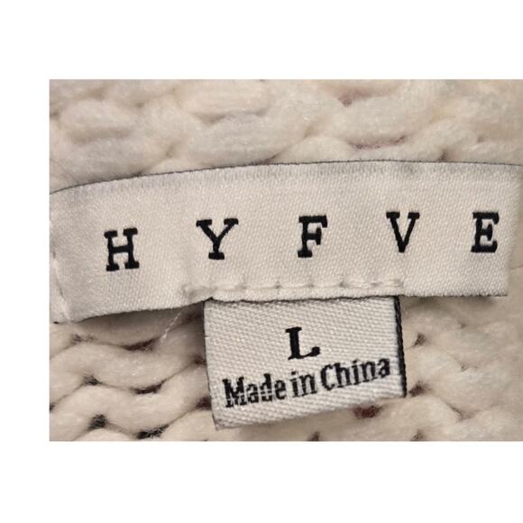 HYFVE Cream Button V-Neck Balloon Sleeve Open Knit Cardigan Sweater Womens Large - Picture 6 of 9